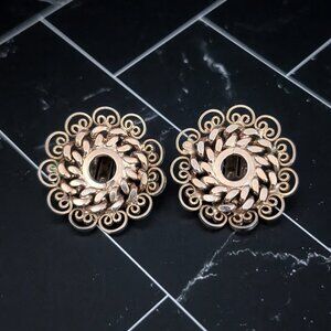 Vintage Clip On Earrings Large Ornate Gold Tone Circle Statement 1 & 1/8"